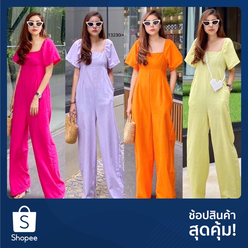 สอบถามก่อนสั่งนะคะ-tw13230-jumpsuit-จั๊มสูทขายาว-คอเหลี่ยมแขนสั้น