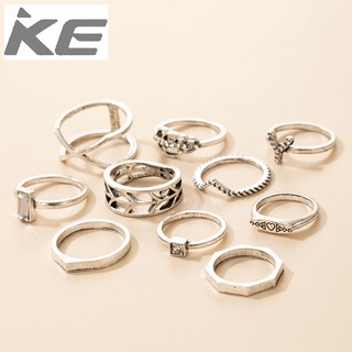 E-commerce jewelry diamond-encrusted leaf letter Y set ring 10-piece combination for girls for