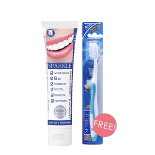 Sparkle White Toothpaste Free Toothbrush ยาสีฟัน แถมฟรีแปรงสีฟันเทอร์โบไวท์ ให้ฟันขาว ลมหายใจหอมสดชื่น