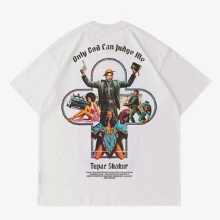 เสื้อยืดสีขาวเสื้อยืด พิมพ์ลาย Tupac SHAKUR ONLY GOD CAN JUDGE ME SHIRT | เสื้อยืด แขนสั้น สีขาว 2 ชิ้น | เสื้อยืด ลาย R