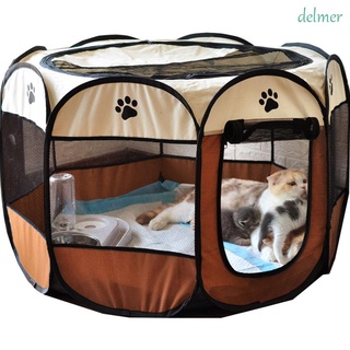 DELMER Oxford Cloth Pet Tent Scratch resistant Pet Delivery Room Cat Dog House Pet Fence Portable Puppy Kennel Playpen Outdoor Folding Octagonal Cage/Multicolor