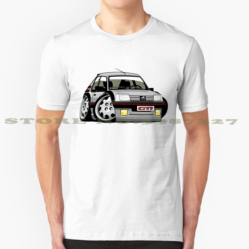 เสื้อยืดผ้าฝ้ายพิมพ์ลาย-เสื้อยืด-ลาย-peugeot-205-gti-19-caricature-สีเงิน-สไตล์ฝรั่งเศส-วินเทจ-205-gti-1-9-1900