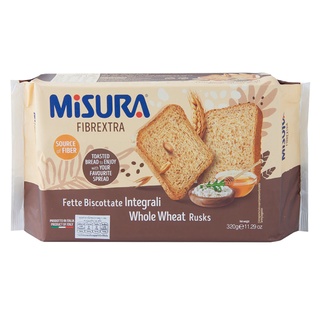 Misura Fibrextra 320g. มิซูร่า ไฟเบอร์ เอ็กซ์ตร้า โฮลมีล รัซค์ ขนมปังอบกรอบชนิดแผ่น 320กรัม.