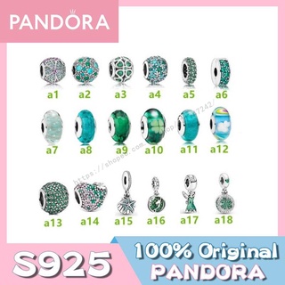 Pandora ลูกปัดแก้วโอปอล เงินแท้ 925S สีเขียว เครื่องประดับเงิน สําหรับกําไลข้อมือ DIY y806