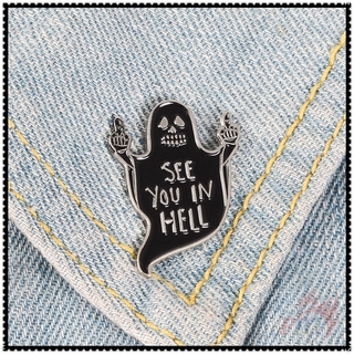 ★ Black Ghost：See You in Hell Brooches ★ 1Pc Punk Fashion Doodle Enamel Pins Backpack Button Badge Brooch