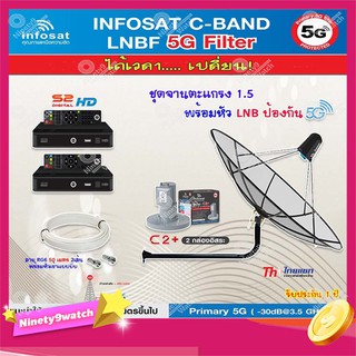Thaisat C-Band 1.5M (ขางอยึดผนัง 120 cm.) + infosat LNB 2จุด รุ่น C2+ (5G) + PSI S2 HD 2 กล่อง พร้อม สายRG6 50 m.x2