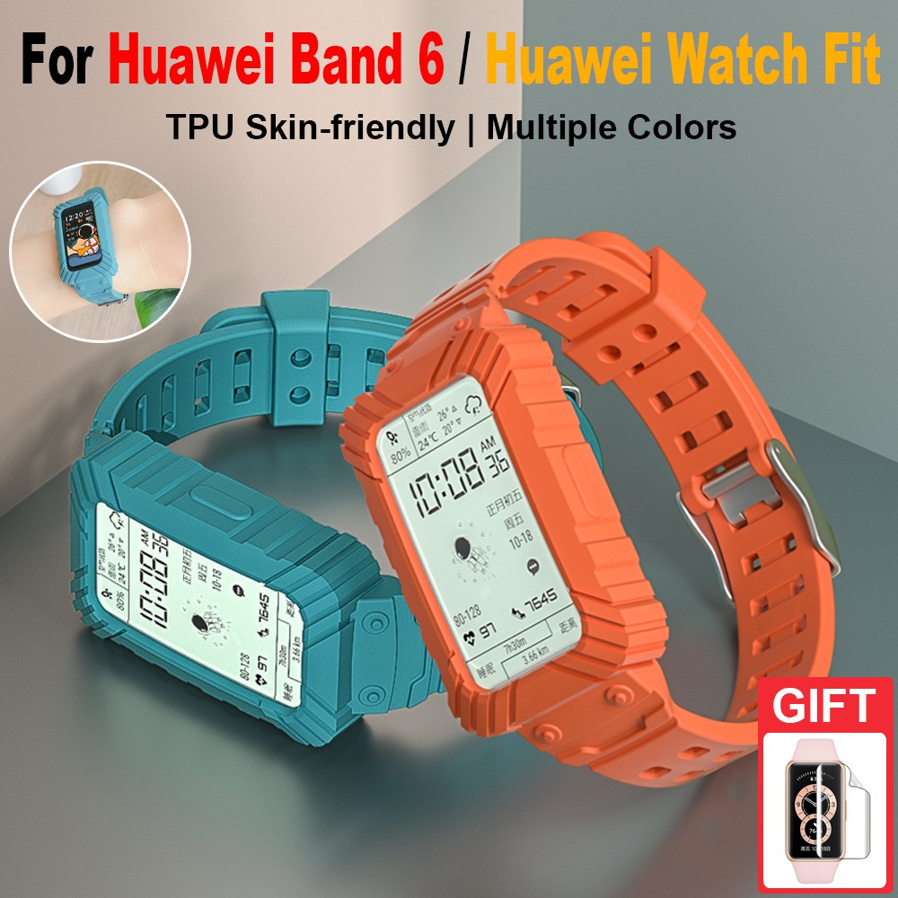 huawei-band-8-7-6-huawei-watch-fit-เต็มเคสซิลิโคนสายคล้องคอเคสเปลี่ยนฝาครอบสร้อยข้อมือสําหรับ-honor-band-6