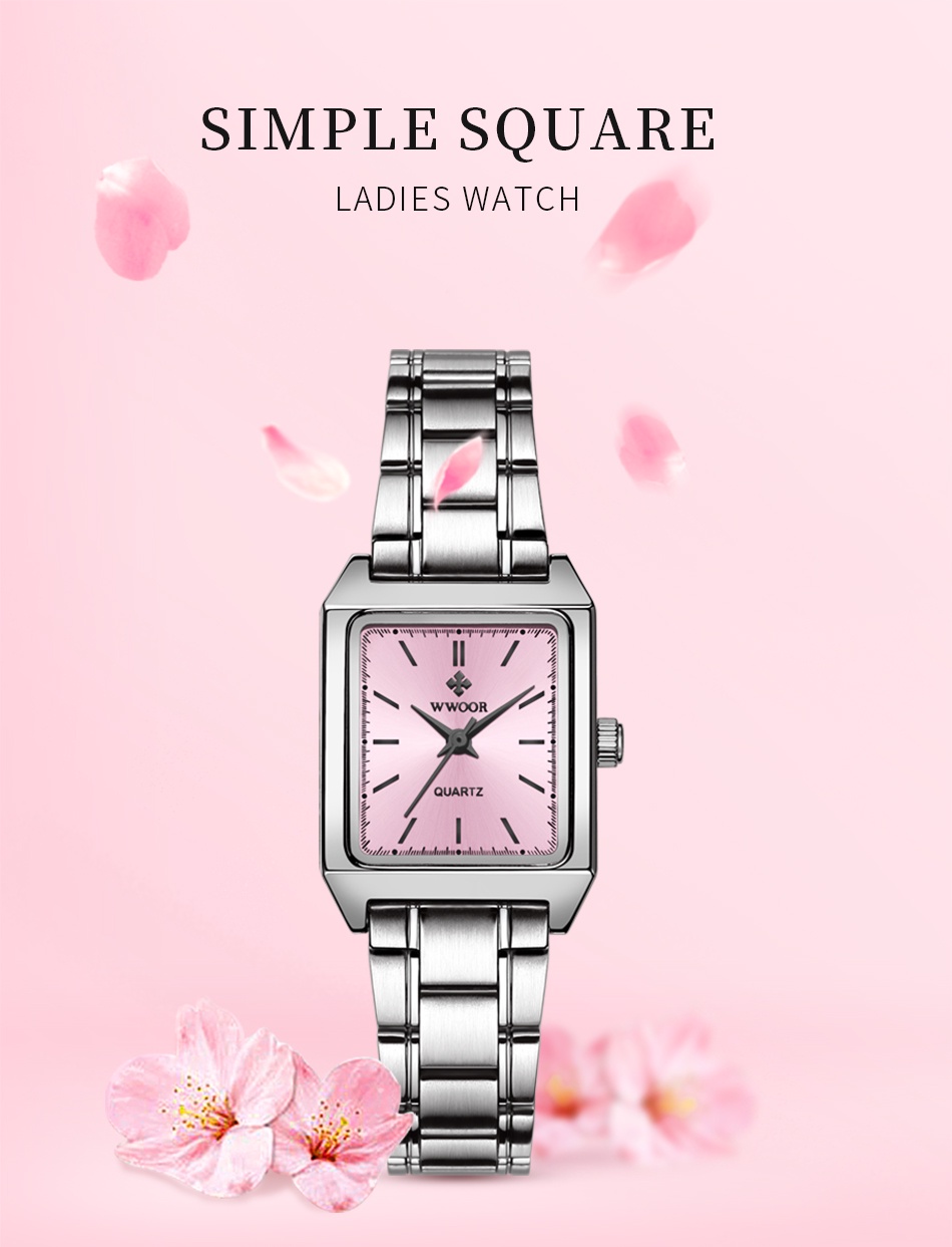ภาพประกอบของ WWOOR นาฬิกาข้อมือ สเตนเลส กันน้ำ ทรงสี่เหลี่ยมผืนผ้า แบบเรียบ สำหรับผู้หญิง 8850