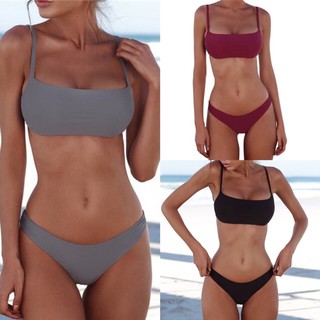 🌴พร้อมส่ง👙 ชุดว่ายน้ำ ทูพีซทรงเกาะอกมีสาย บิกินี่สายฝอ Bikini