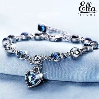 Ellastore123 สร้อยข้อมือโซ่ ประดับเพทาย คริสตัลเทียม รูปหัวใจ สําหรับวันวาเลนไทน์