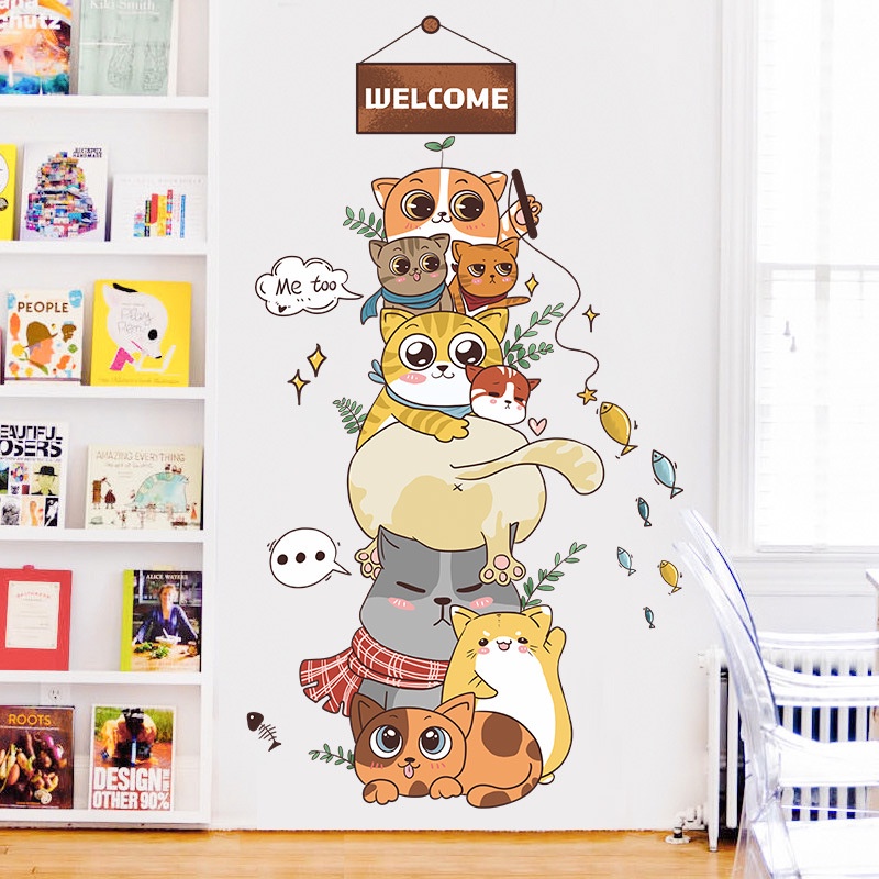 zooyoo-naughty-cat-stack-arhat-สติ๊กเกอร์ติดผนัง-สติ๊กเกอร์ติดผนังการ์ตูน-สติ๊กเกอร์ติดผนังสำหรับเด็ก
