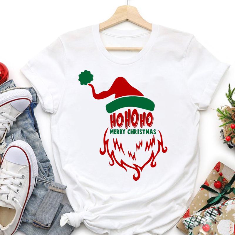 เสื้อยืดmerry-christmas-graphic-t-shirts-women-clothes-tshirt-deer-short-sleeve-fashion-happy-new-year-cartoon-top-femal