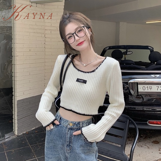 Kayna  ยาว-แขนเสื้อถักของผู้หญิงฤดูใบไม้ร่วง2022ใหม่บางสูง-เอวสายอารมณ์ด้านบน