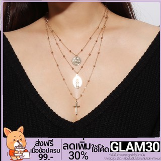 โค้ด GLAM30 ลด 30% Bingo สร้อยคอลูกปัดทองคำขาวแฟชั่น Cross Alloy31248