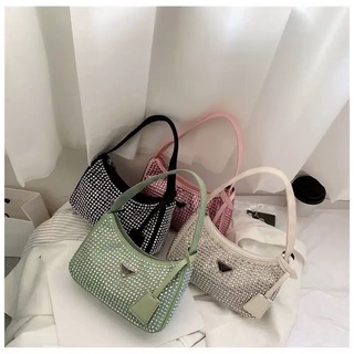 กระเป๋า Crystal Bag กระเป๋าผ้าไนลอนติดคริสตัล กระเป๋าสะพายข้าง กระเป๋าถือ คริสตัล วิบวับ กระเป๋าแฟชั่น ราคาถูก พรีเมียม