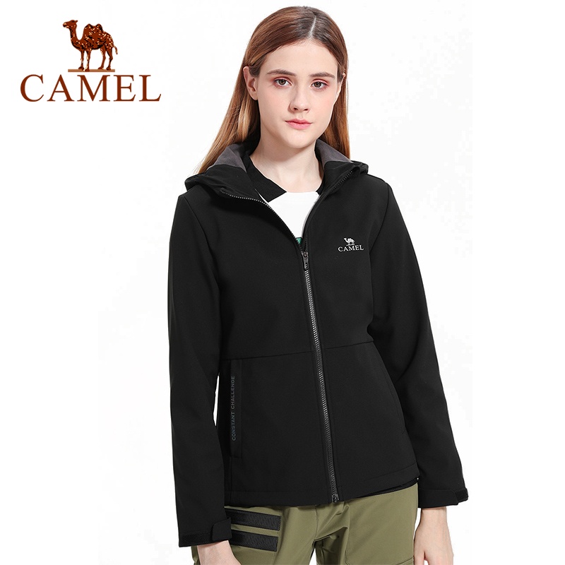 camel-เสื้อแจ็คเก็ตผู้หญิงผ้ากํามะหยี่กันลม