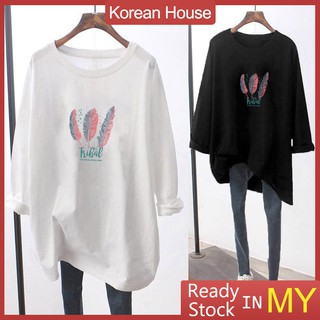 🌈 Korean House Local shop🌸 Ready Stock Plus Size M-4XL Korean Unisex Long Sleeve Tshirt Women / Men Loose Oversized ba