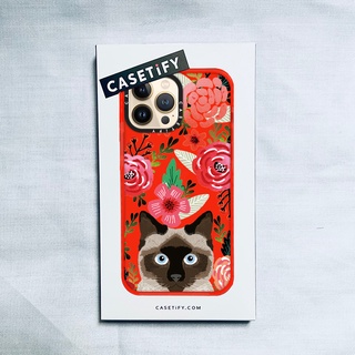 Casetify X เคสนิ่ม ลายดอกไม้ แมว สีแดง สําหรับ IPhone 14 13 12 11 Pro MAX Mini XS MAX XR X SE 6 6S 7 8 Plus