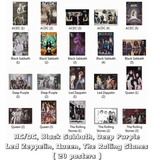 โปสเตอร์ รูปภาพ วงดนตรี AC/DC,Black Sabbath,Deep Purple,Led Zeppelin,Queen,The Rolling Stones โปสเตอร์ติดผนัง (20แบบ)