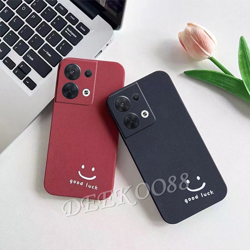 เคสโทรศัพท์มือถือแบบนิ่ม-oppo-reno-8-7-6-z-pro-find-x5-pro-5g-4g-phone-case-matte-slim-softcase-solid-color-smiling-face-handphone-casing-couple-red-black-back-cover-reno8-8z-8pro-reno7-reno6-7z-6z