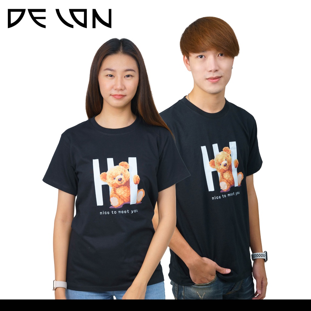 delon-เสื้อยืดat53149-คอกลม-แขนสั้น-unisex-พิมพ์ลาย-เสื้คู่-ผ้าคอตตอน-สวมใส่สบาย