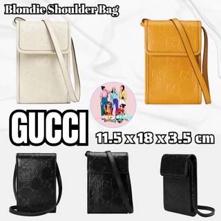 GUCCI/GUCCI กระเป๋าโทรศัพท์มือถือ/กระเป๋าใส่เหรียญ/หนังลายนูน/รูปแบบใหม่/แท้100%/กระเป๋าเมสเซนเจอร์