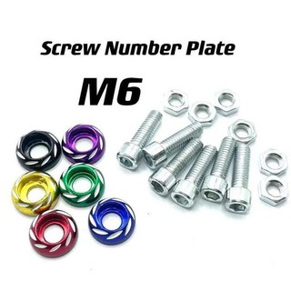 สกรูอลูมิเนียมอัลลอยด์ M6 Skru Plate Number Universal สําหรับรถมอเตอร์ไซด์ 1 ชิ้น