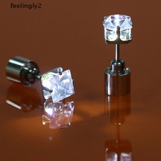 [feel] ต่างหูสตั๊ด จี้มงกุฎคริสตัล LED เรืองแสง 1 คู่