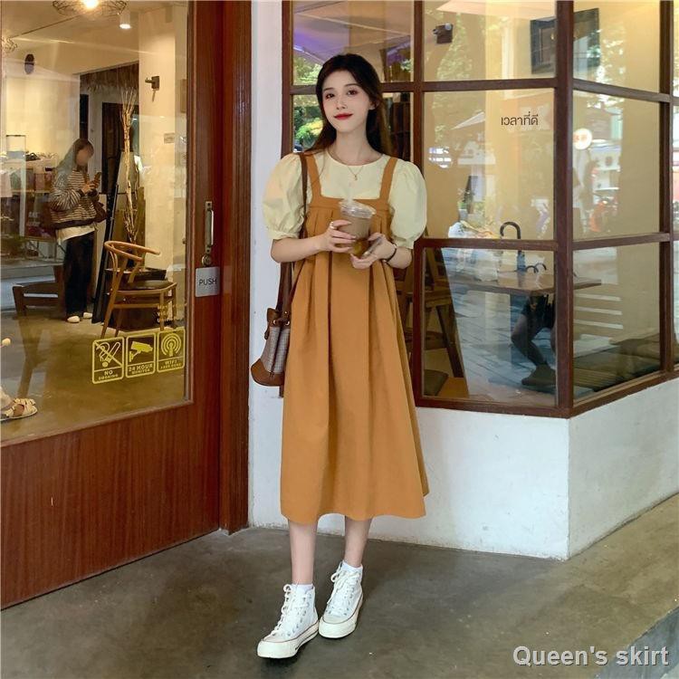 กระโปรงสูทสองชิ้น-เสื้อยืดแขนสั้น-กระโปรง-ชุดสไตล์เกาหลี-ชุดเดรสแขนพอง-เดรสแขนพอง-ชุดเดรสสลิง