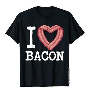 【100% cotton】เสื้อยืดลําลอง ผ้าฝ้าย แขนสั้น พิมพ์ลาย I Love Heart Bacon ตลก สําหรับผู้ชาย