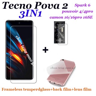 (3in1) Tecno Pova 2 ฟิล์มกระจกนิรภัย Spark 6 Spark 6 go ฟิล์มแก้ว Camon 16 Camon 17 2PCS ฟิล์มกระจกนิรภัย + ฟิล์มเลนส์ spark7 7P 7pro + ฟิล์มด้านหลัง