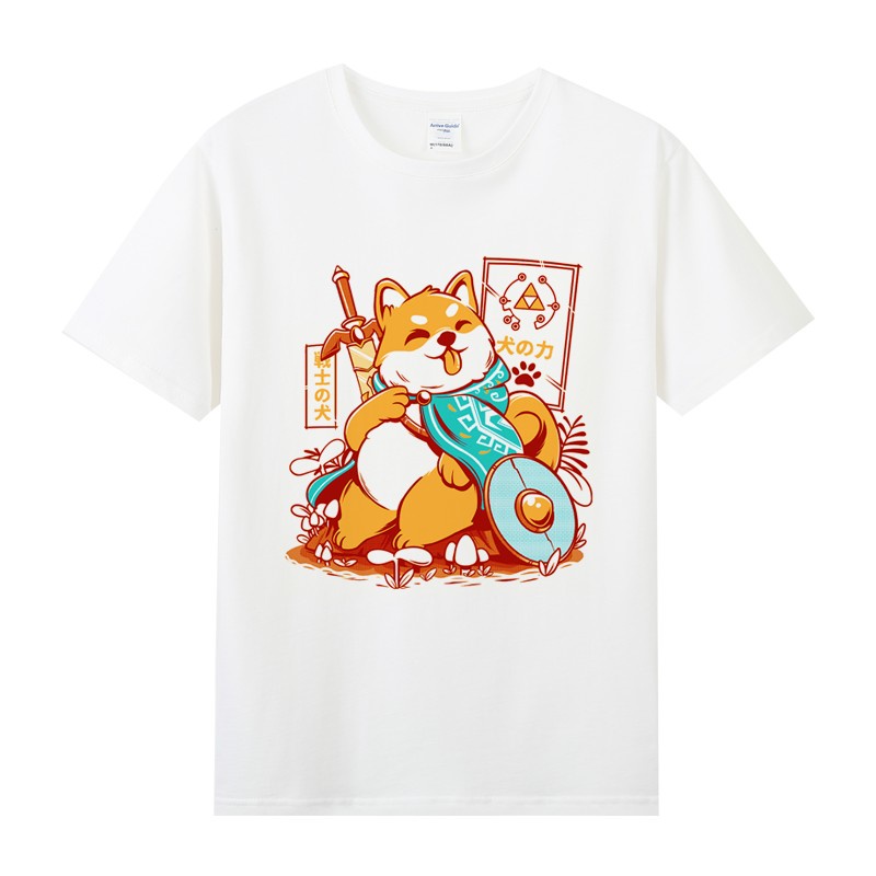 เสื้อยืดสีขาว-spoof-tide-แบรนด์-joint-shiba-inu-akita-เกม-zelda-รอบผ้าฝ้ายแขนสั้นหลวมเสื้อยืดผู้ชายและผู้หญิงฤดูร้อนs