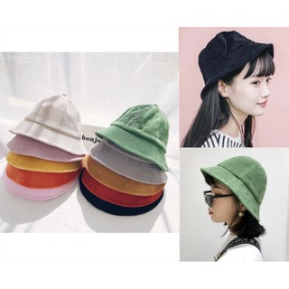 รูปภาพขนาดย่อของ(WE) หมวกมารูโกะ หมวกบักเก็ต ผ้าลูกฟูกลายเส้นตามแบบลองเช็คราคา