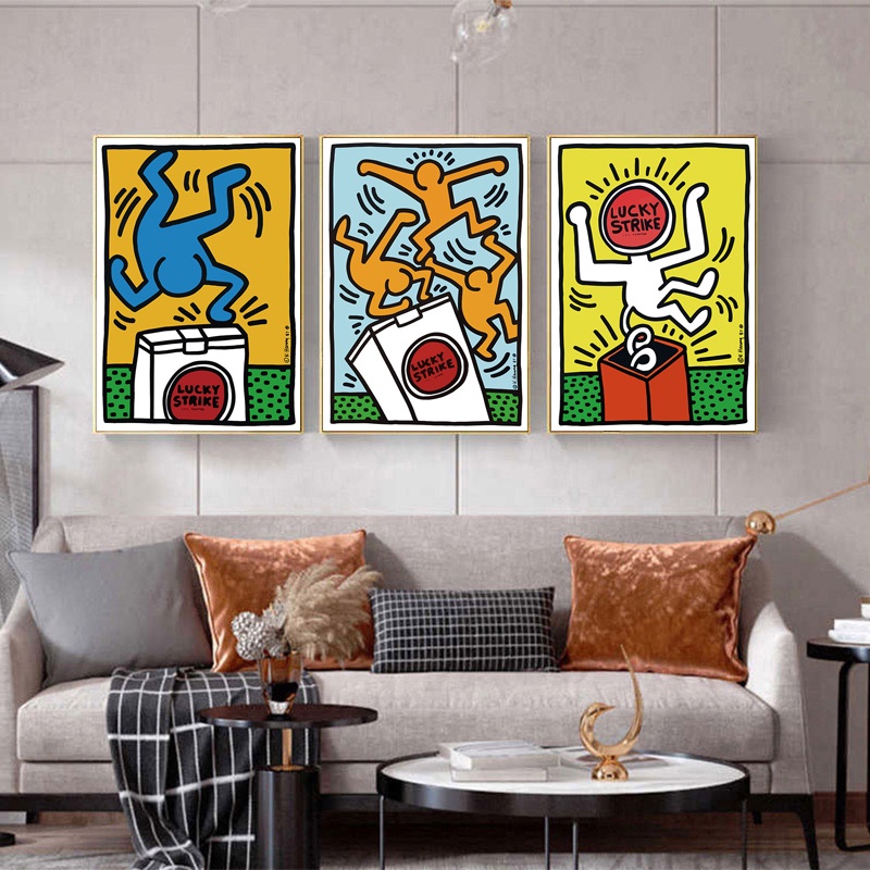 ภาพโปสเตอร์ Keith Haring Abstract วินเทจบนผ้าแคนวาสตกแต่งผนังห้อง ...