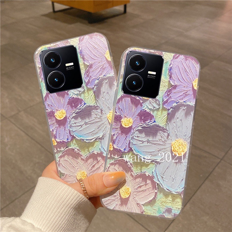 ready-stock-new-phone-case-vivo-y35-2022-y22-y22s-เคส-casing-colorful-flowers-vintage-painting-transparent-anti-fall-soft-case-back-cover-เคสโทรศัพท์