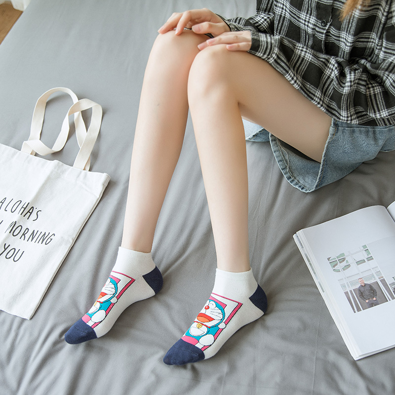 5-pairs-japanese-cartoon-doraemon-ankle-socks-female-short-socks-fashion-design-cotton-women-low-cut-socks