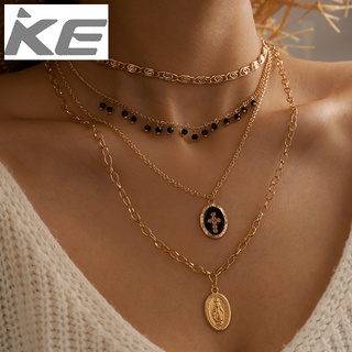 Creative Black Cross Necklace MultiRice Bead Clavicle Chain Necklace for girls for women low