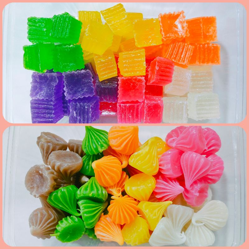 ขนมวุ้นกรอบและขนมอะลัวคละสีหนัก400กรัมราคาเพียง60บาท-ค่ะ