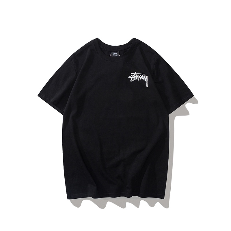 stussy-เสื้อยืดแขนสั้นเนื้อผ้าฝ้ายทรงหลวมสําหรับผู้หญิง