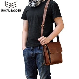 Mens Business Retro Crazy Horse Leather Crossbody Bag Multifunctional Shoulder Bag