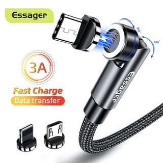 สินค้า Essager สายเคเบิลแม่เหล็ก หมุนได้ 540 องศา 3A ชาร์จเร็ว Micro USB Type C สําหรับ iP Xiaomi สายชาร์จโทรศัพท์ สายชาร์จข้อมูล