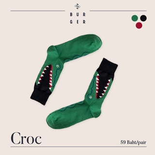 Croc ถุงเท้าแฟชั่น สายอาร์ท ลายจระเข้ ถุงเท้าครึ่งแข้ง ราคาถูก คุณภาพดี