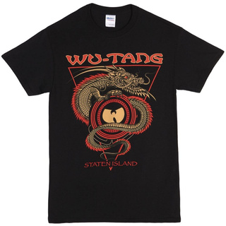 เสื้อยืดสีขาวเสื้อยืดแขนสั้นลําลอง ผ้าฝ้าย ระบายอากาศได้ดี ลาย Wu-Tang Clan Staten Island Dragon สีดํา สําหรับผู้ชายS-4X