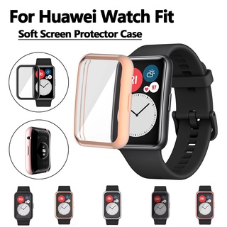 TPU Soft Full Screen Glass Protector Case Shell Edge Frame สำหรับ Huawei Watch Fit Strap อุปกรณ์ป้องกันฝาครอบ