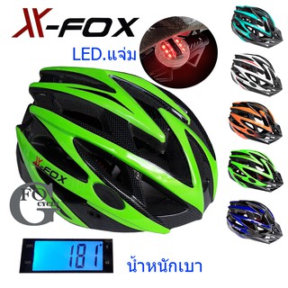 หมวกจักรยานมีไฟLED.X-FOX(สีเขียว)