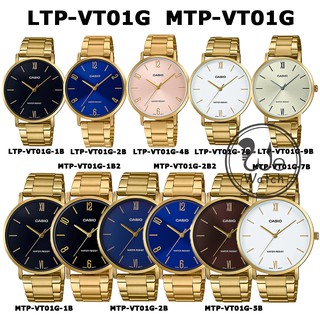 สินค้า CASIO ของแท้ 💯% รุ่น LTP-VT01G MTP-VT01G นาฬิกาหญิงและชาย สายสแตนเลส สีทอง ประกัน 1 ปี LTPVT01 MTPVT01 LTPVT01G MTPVT01G