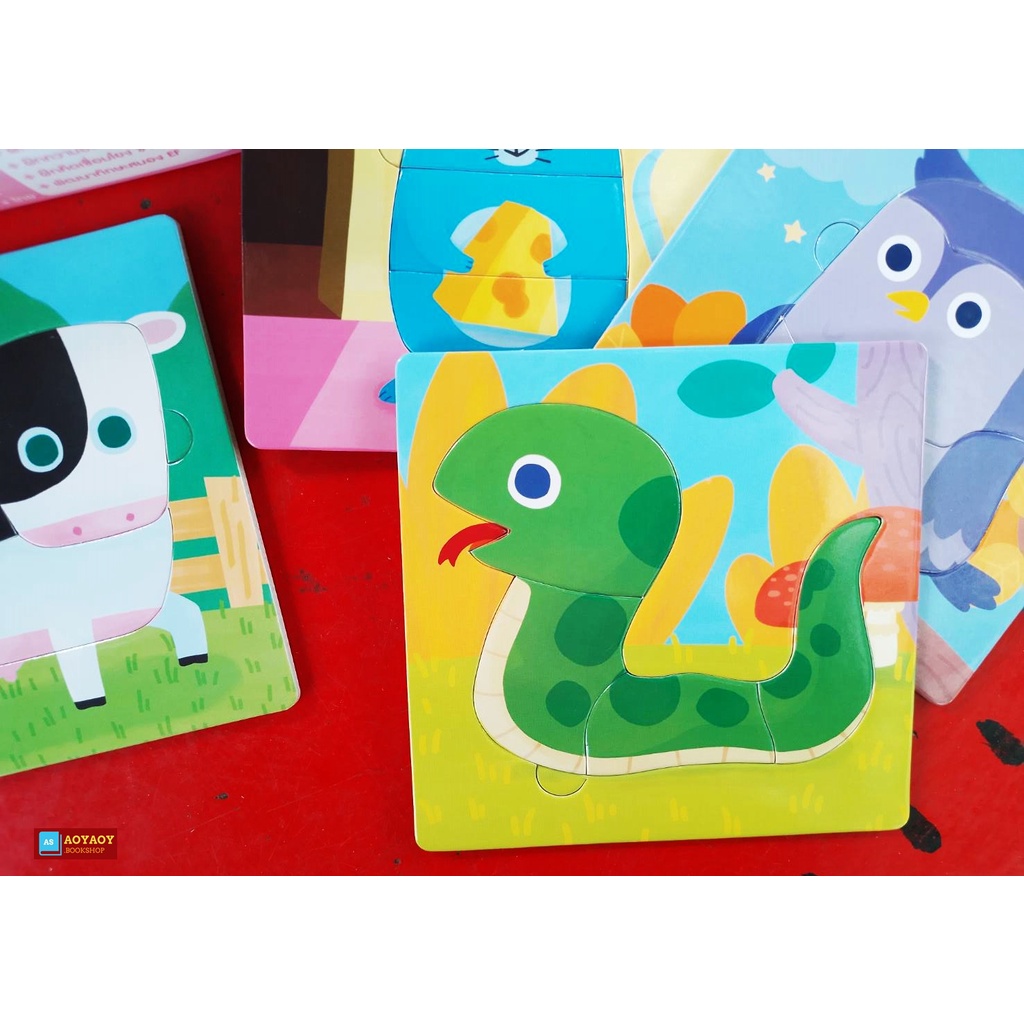 กล่องชมพู-จิ๊กซอว์รูปสัตว์-animals-jigsaw-puzzles-1-กล่อง-6-แผ่น-พร้อมคำศัพท์-3-ภาษา-ใช้ร่วมกับปากกาtalkingpenได้