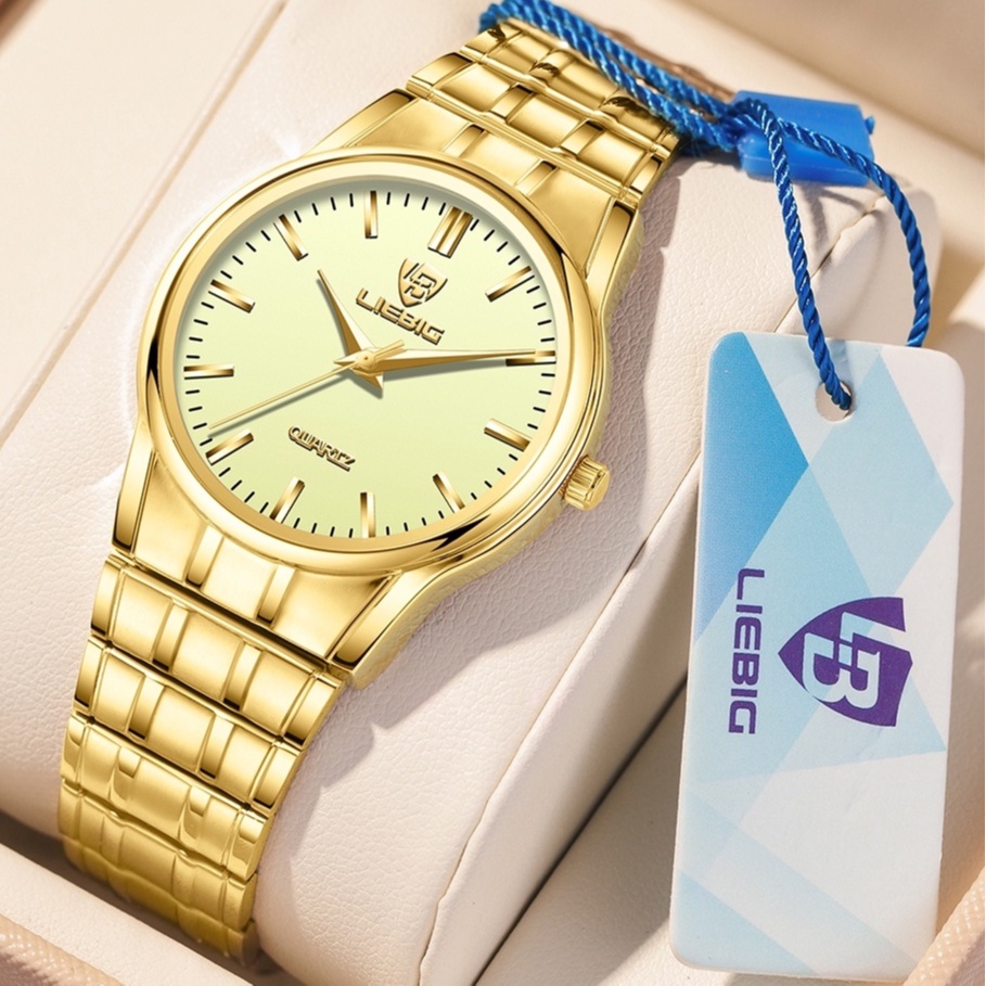 ภาพหน้าปกสินค้าSKMEI นาฬิกาข้อมือควอทซ์ สายสแตนเลส สีทอง สำหรับ ผู้ชาย และผู้หญิง เรืองแสง