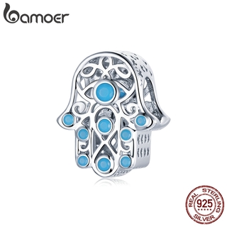 bamoer Lucky hand 925 Real Silver Stone Blue Guarding hand  Charm fit Original  Bracelet  DIY Jewelry make Pendant SCC1757