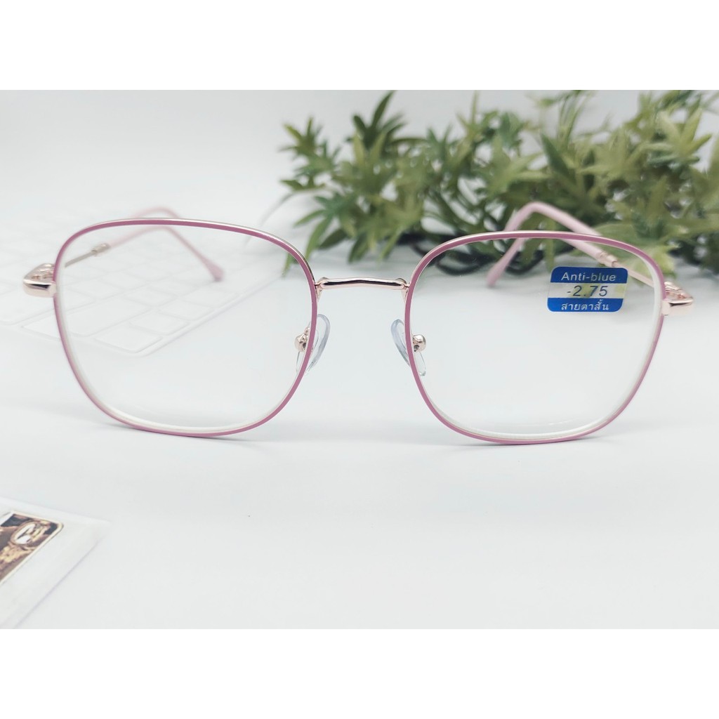 แว่นสายตาสั้น-50-400ทรงเหลี่ยมแนววินเทจ-เลนส์กรองแสงสีฟ้า-รุ่น-334js